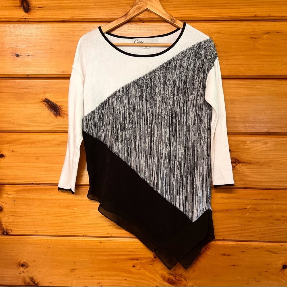 Curio New York Casual Knitted Tunic Black grey & White Long Sleeve Sweater XS